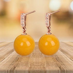 V3 Jewelry Gold Over Brass Yellow Amber With Cubic Zirconia Dangle Earrings